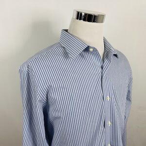 Brooks Brothers 17.5 36 Makers Non Iron Dress Shirt Blue White Striped Cotton